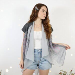 *Olga Greco Vintage Silk Scarf Short Sleeve Cardigan